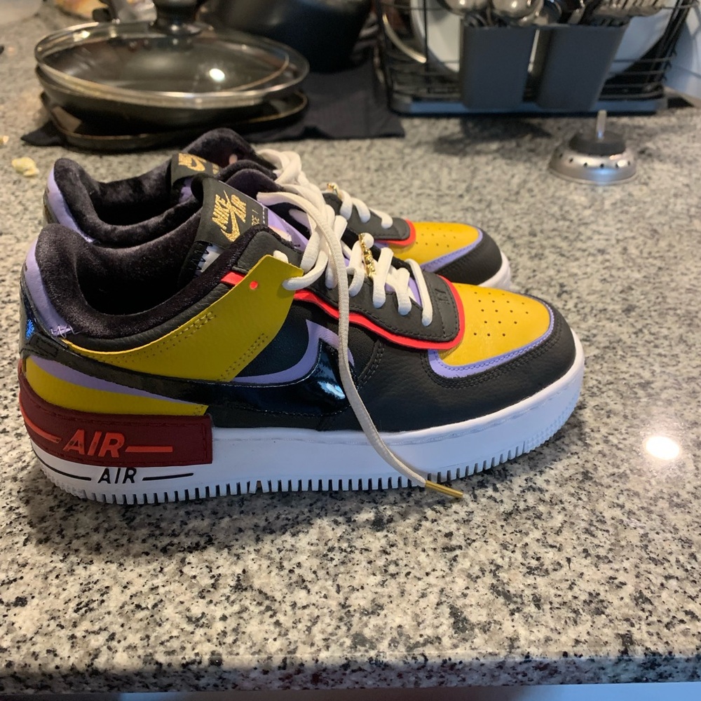 Nike Air Force 1 Yellow and Purple Sneakers - Picture 2 of 4